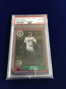 Matt Olson 2022 Clearly Authentic 1987 Topps PSA 8 Red 44/50  #87TBA-MO Auto - Picture 1 of 2
