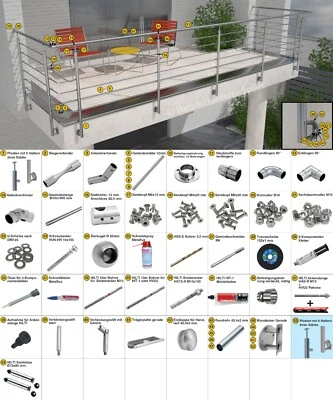 Edelstahl U Stabgeländer vorgesetzt Bausatz Balkon Terasse Geländer Handlauf - Bild 1 von 3