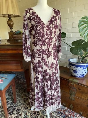 JS Collections Harlow Midi Dress Sz 8 Dusty/Dark Lavender Lace MSRP  $340 ISSUES - Image 1 of 4
