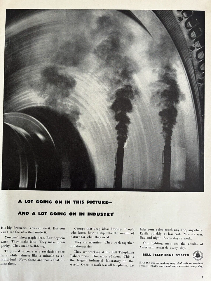 1943 Bell Telephone System WWII Industry Fighting Men Vintage Print Ad - Image 1 of 1