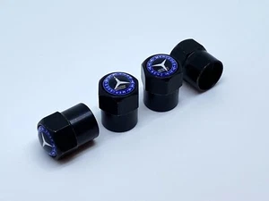 Black Car Tyre Valve Cap Wheel Stem Mercedes Benz AMG CLA GLE C63 GLA Schrader - Picture 1 of 11