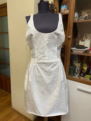 PRADA WHITE COTTON STRETCH STRAPPY ELASTICA WAIST PENCIL SHORT DRESS-IT 46 - Image 1 of 4