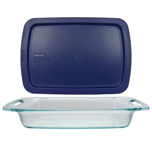Pyrex C-233 3qt Easy Grab Glass Baking Dish & C-233-PC 3qt Blue Easy Grab Lid - Picture 1 of 6