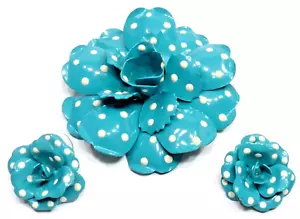 SET Joan Rivers turquoise blue polka dots Brooch & Earrings - Picture 1 of 1
