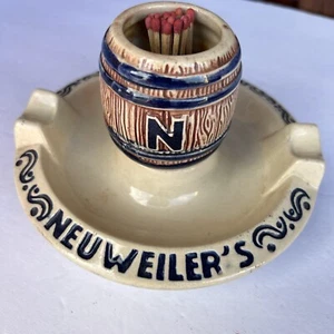 Vintage Neuweiler's Beer Barrel Ceramic Ash Tray, Match Holder ALLENTOWN PA - Picture 1 of 4