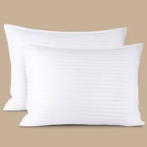 2 Bed Pillows King Queen Size Plush Down Alternative Pillows & 100% Cotton Cover - Picture 1 of 33