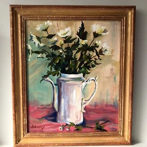 Stillleben Blumen im Krug Vase Ölgemälde von Robin Jane Solvang - Bild 1 von 12