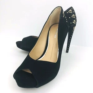 Gianni Bini Black Suede Leather 8.5 M Platform Peep Toe Pumps Heels Studs - Picture 1 of 12