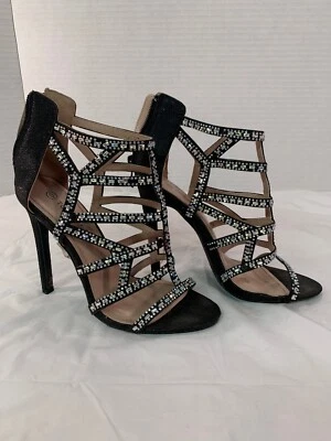 Top Moda Mujer Talla 6 Negro Brillante Estrás Stiletto Enjaulado Tacones Recortados Foto 1 de 4