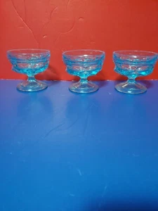 Lot Of 3 Blue Vintage Dessert Cups Thumbprint Depression Glass EUC - Picture 1 of 6