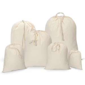  Pack of 5 Drawstring 100% Cotton Xmas/Sack/Stocking/Storage/Laundry Bags - Picture 1 of 10