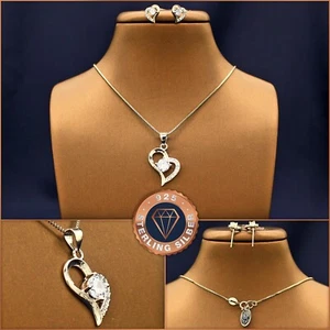 Schmuckset HERZ, Halskette Ohrstecker 925 Silber +Etui, Geschenk Weihnachten - Bild 1 von 4