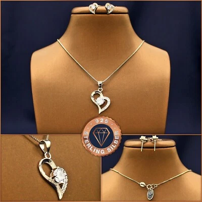 Schmuckset HERZ, Halskette Ohrstecker 925 Silber +Etui, Geschenk Weihnachten - Bild 1 von 4