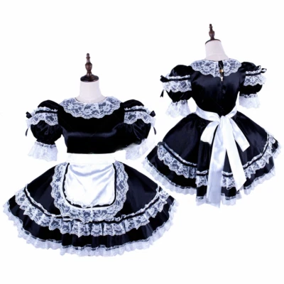 Französisches Dienstmädchen Sissy abschließbar schwarz Satin Kleid Cosplay Kostüme maßgeschneidert - Bild 1 von 4