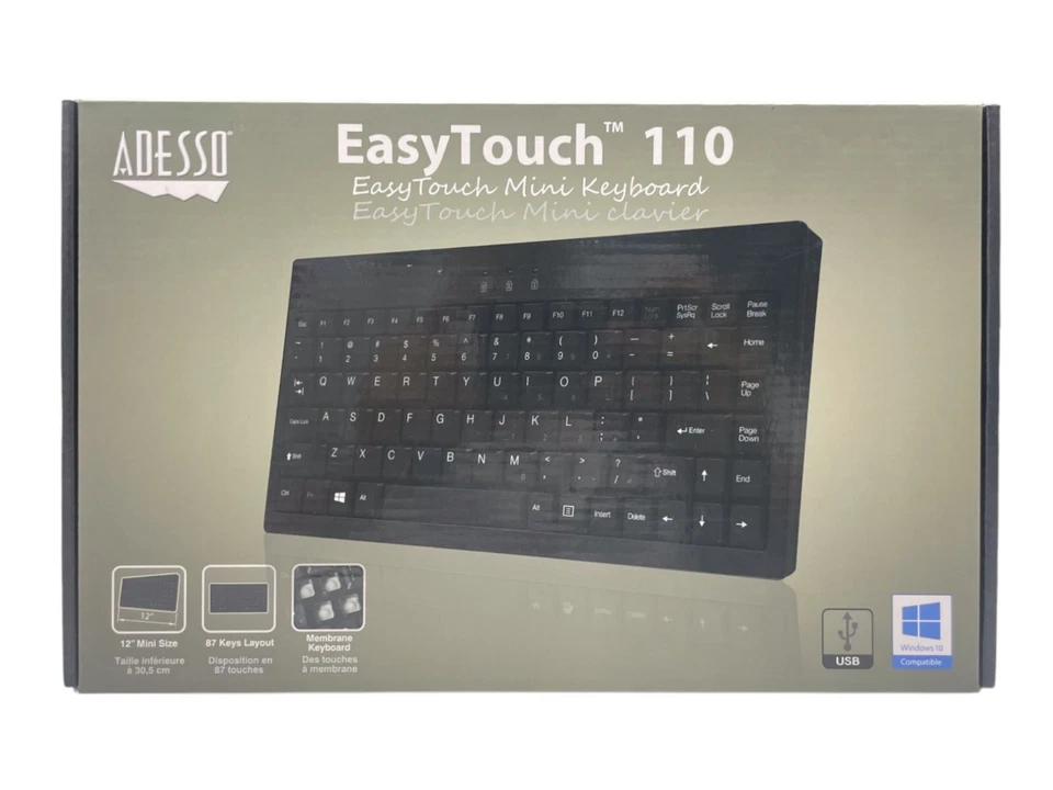 Adesso EasyTouch 110 Mini Keyboard AKB-110B 6ft Cable NEW SEALED - Image 1 of 3