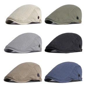 Newsboy Cap for Men, Cotton Adjustable Breathable Ivy Flat Cap Cabbie Beret Hat - Picture 1 of 22