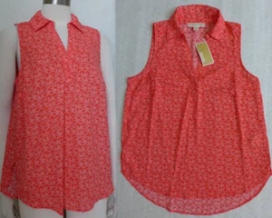 Camisa NUEVA CON ETIQUETAS MICHAEL KORS Estampado de Logotipo Sin Mangas Dobladillo Alto-Bajo M/L/XL CORAL - Imagen 1 de 13