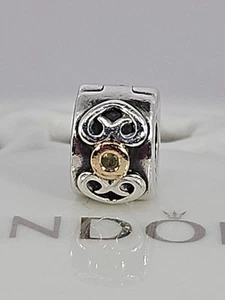 Authentic Pandora Sterling Silver/14K Double Heart Peridot Clip #790382PE - Picture 1 of 6