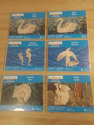 (6) Rompecabezas de madera Creatología 3D pavo real, (2) cisnes, delfines, koala, caballo de mar Foto 1 de 4