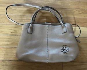 Tory Burch Mcgraw Satchel Handtasche Pebbled Leather Tan Nude Beige Purse Tote Bag - Bild 1 von 17