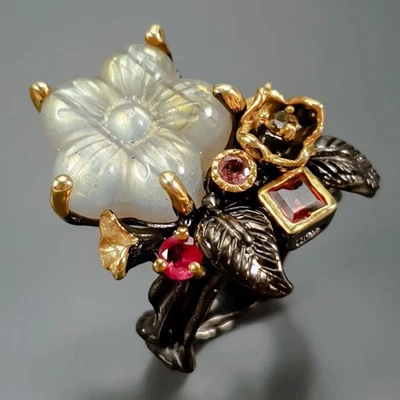 Ювелирные изделия 12 ct + натуральный лабрадорит кольцо 925 пробы размер 8,5 / R439700 - Изображение 1 из 4