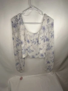 House Of Harlow 1960 Korsettbluse weiß blau Blumen Puffärmel Größe XS - Bild 1 von 4