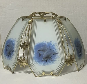 OK LIGHTING Swimming Dolphin Large PANEL GLASS LAMP SHADE Only 14" in diameter - Picture 1 of 6