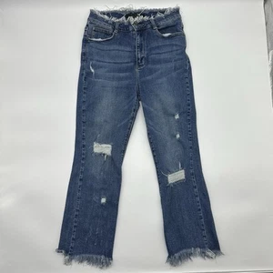Risen Jeans High Waist Frayed Hem Straight Crop Size 9/29 Distressed Denim Jeans - Picture 1 of 13