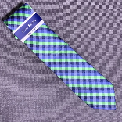 Corbata clásica para hombre Club Room Silva Check verde/azul precio de venta sugerido por el fabricante 55 USD Foto 1 de 3