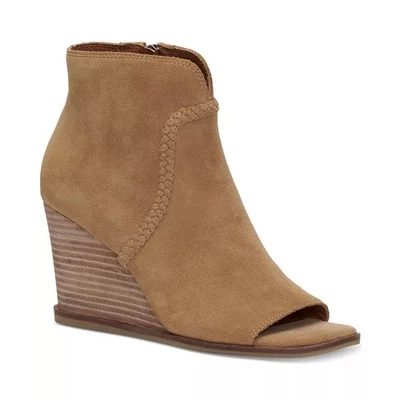 Botines de cuña Lucky Brand para mujer Lureli 7,5 bronceado punta abierta gamuza nuevos sin caja Foto 1 de 4