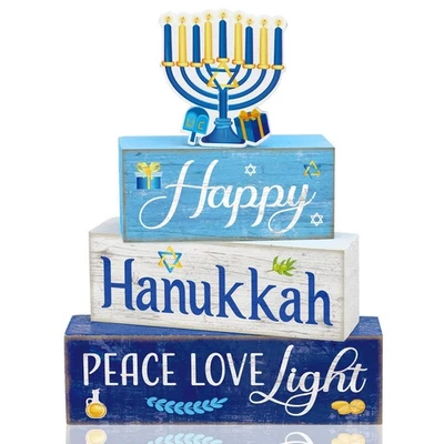 Nuevo Mejor 4 Piezas Decoraciones de Janucá para Hogar Janucá Decoración de Mesa Menorá de Madera Foto 1 de 4