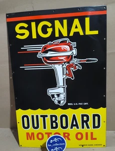 Signal Outboard Motor Oil Porcelain Enamel Sign 36 x 24 Inches 1 Sided - Picture 1 of 8