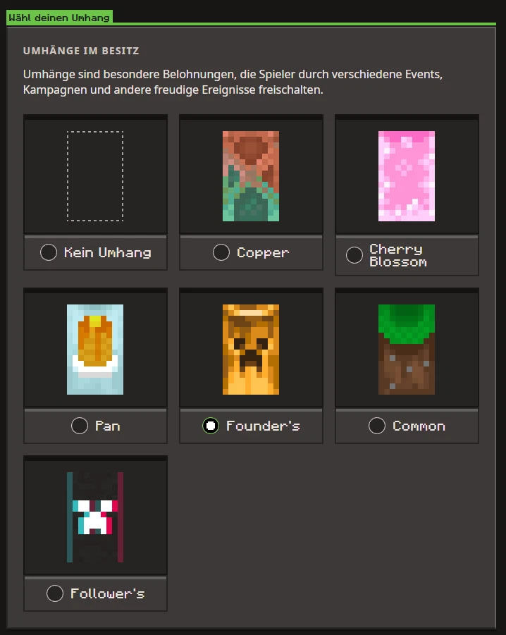 Minecraft Cape Account -Founders, Followers, Cherry Blossom, Pan, Copper, Common - Bild 1 von 1