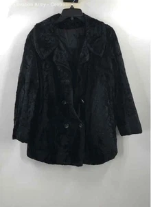 Schwarzer langärmliger zweireihiger Damen-Wintermantel mit Kragen Erbsen Größe M/L - Bild 1 von 6