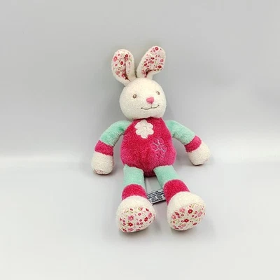 Doudou lapin blanc rose vert TOODO 25 cm - 29771 - Photo 1/2
