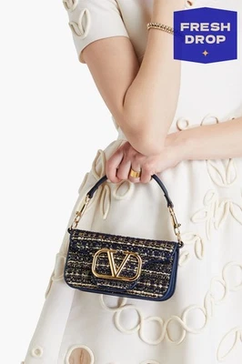 RRP€2700 VALENTINO GARAVANI Tweed & Leather Flap Handbag VLogo Chain Strap - Image 1 of 4