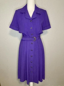 Vintage Leslie Fay lila Midikleid 6P Gürtel Knopf Jakobsmuschelborte Cottagecore - Bild 1 von 11
