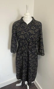 Seasalt Kleid Damen Größe UK 12 Marineblau Blumenmuster 3/4-Ärmel Nadelschnur Nelke Hitch - Bild 1 von 10