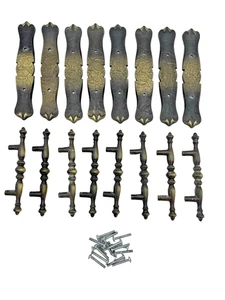 8 Vintage Antique Brass Amerock Carriage House Cabinet Bar Pulls Handles 7 3/8" - Picture 1 of 10