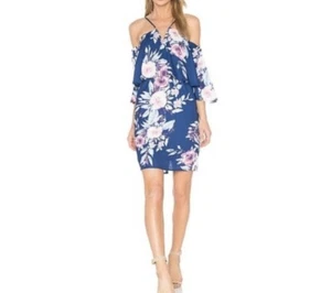 YUMI KIM Celine Women’s Size Small Navy Blue Floral Mini Dress Cold Shoulder - Picture 1 of 13