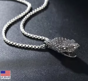 Men Stainless Steel Chain Necklace 3D Carved Cobra Viper Snake Head Pendant 1470 - Picture 1 of 3