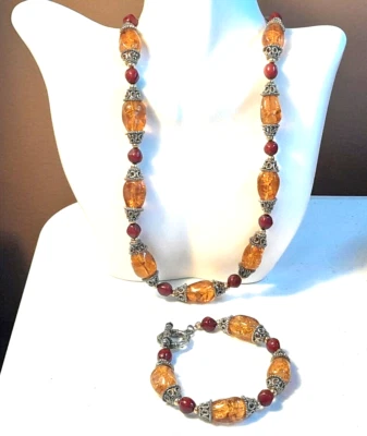 Premier Designs SELMA pulseira de colar de contas de cornalina âmbar falso - Imagem 1 de 4