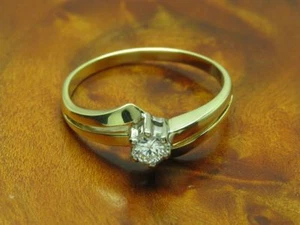 14kt 585 Bicolour Gold Ring With 0,15ct Brilliant Solitaire Trim/Diamond/ Rg 56 - Picture 1 of 6