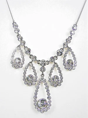 Givenchy Swarovski Crystal Teardrop Necklace Silver Tone Chain Party Sparkle - Image 1 of 4