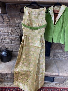 Fabulous Dress and Jacket Set GreenGold Brocade Velvet VTG 60s Holiday Party - Picture 1 of 10