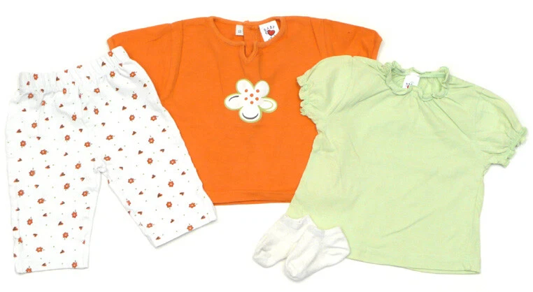 C&A 4tlg Kombi Shirt-Hose 2x T-Shirt Socken Mädchen - Gr. 68 Frühling Blumen - Bild 1 von 1