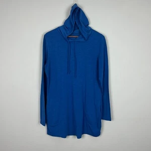 Duluth Trading Co Dry & Mighty Long Sleeve Hoodie Tunic Womens M Blue Wool Blend - Picture 1 of 12