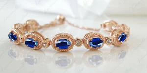 6 x 4 mm ovale Form einzigartig blauer Saphir Bolo Armband Verlobung Jubiläum Geschenk - Bild 1 von 8