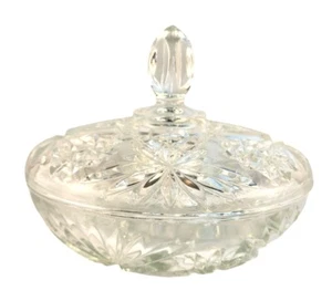 Vintage Crystal Glass Candy Dish With Lid Star Of David Fan Pattern Anchor Hocki - Picture 1 of 7