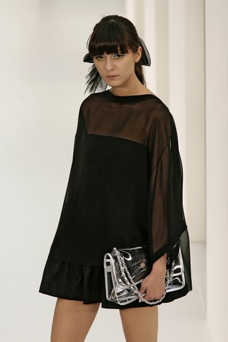 Abito AUTENTICO RUNWAY SS 2007 CHANEL senza spalline nero in seta testurizzata FR 40